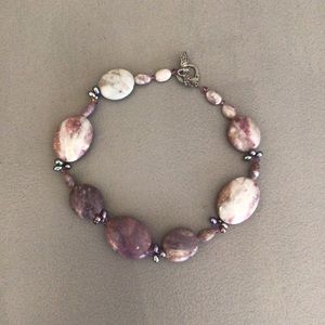 Lavender Stone and Silver Beaded Necklace